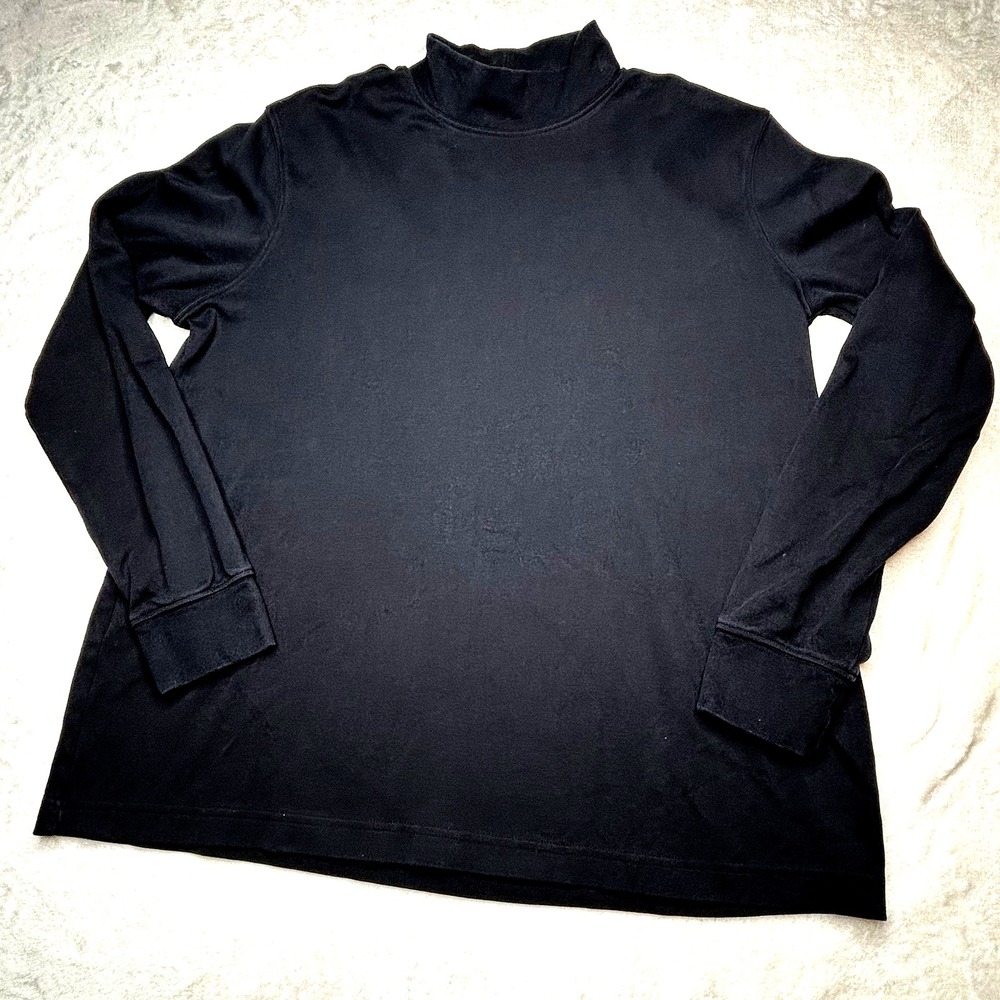 Lands End Womens Large Black Mock Neck Long Sleeve Pullover Knit Shirt‎